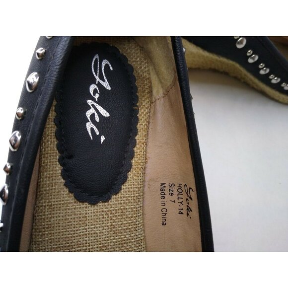 Yoki Holly Womens Black Vegan Wedge Heel Espadrille Metal Spikes Slip On Shoe 7 - Picture 8 of 8